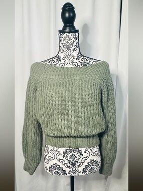 Forever 21 Olive Green Off-the-Shoulder Chunky Knit Sweater